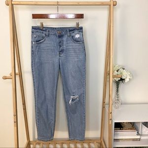 Distressed Straight Leg High Rise Classic Wash Blue Jeans, Wild Fable, Size 6